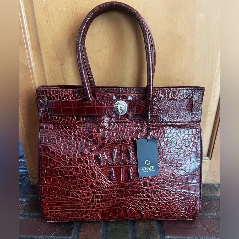 Veari brown crocodile satchel purse